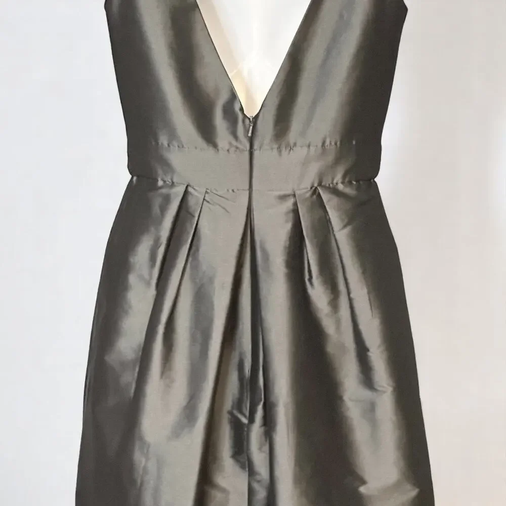 Vintage LAZARO Sleeveless Cocktail Dress Sz 10 Satin Jeweled Wedding Pewter Gray - Picture 9 of 15